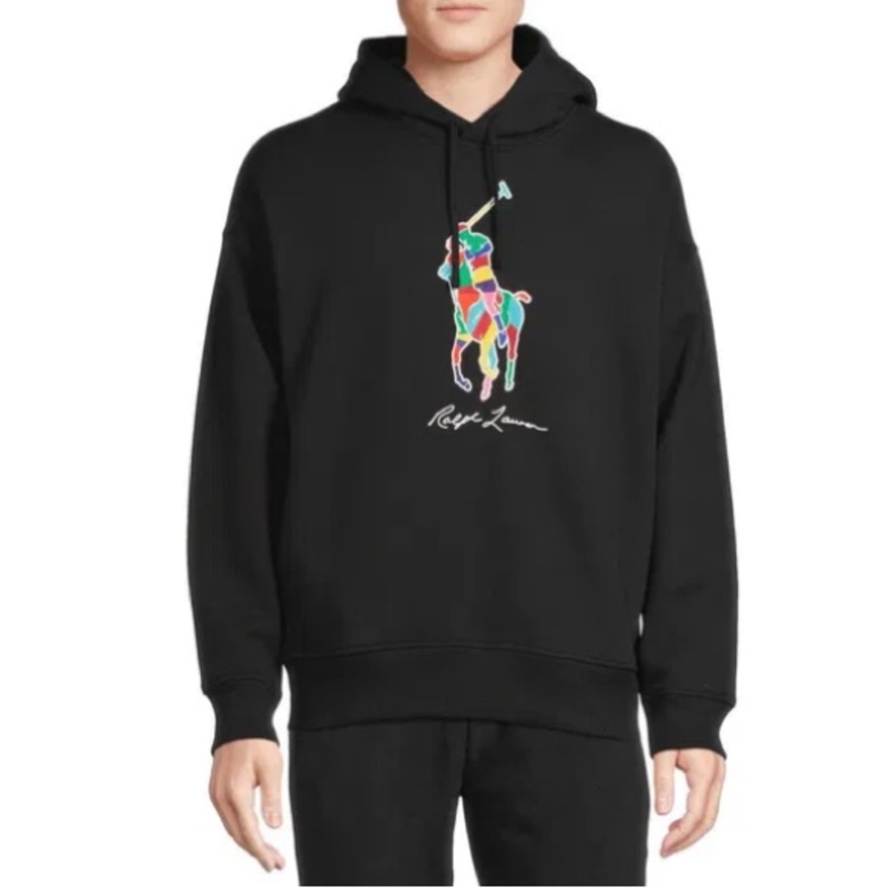 Polo Ralph Lauren The Big Fit Black Rainbow Pony Sweatshirt Hoodie. Size Large.
